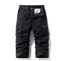 Men's black cargo shorts with elastic drawstring waist and multi-pocket utility design - Black