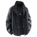 Schwarze Herren PU-Lederjacke im Freizeitstil mit Stehkragen und silbernen Metalldetails - M / Schwarz