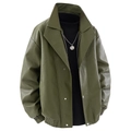 Herren PU Lederjacke in Olivgrün mit Rippbündchen und Stehkragen im Bomber-Stil - M / Grün