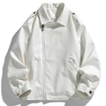 Men's white faux crocodile leather jacket with lapel collar and biker style asymmetric zip - M / White