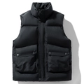 Gilet imbottito nero da uomo con collo alto e grandi tasche con patta esterna - M / Nero