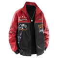 Heren racing jas van PU-leer met rood en zwart kleurblok en opstaande kraag ontwerp - M / Rood en Zwart Color Block (Zwart)