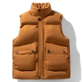 Gilet invernale imbottito da uomo con colletto in piedi e bottoni a pressione color cammello - M / Caramello