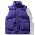 Gilet imbottito da uomo viola scuro con collo alto e ampie tasche con patta frontali - M / Viola