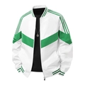 Heren retro baseballjack met groen kleurblokontwerp en een klassieke geribbelde kraag - M / Wit
