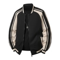 Veste baseball pour homme bicolore noir et beige avec poignets côtelés et fermeture éclair - M / Noir