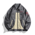 Herren Vintage Militärjacke in Dunkelgrau mit beigem Kontrastpanel und Reißverschluss - S / Grau