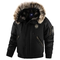 Men's black winter parka jacket with fur hood and fleece lining in premium style - XS / Black