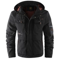Veste à capuche noire pour hommes avec poches multiples et doublure à carreaux - M / Noir