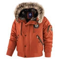 Orange winter pilot jacket with faux fur hood, windproof fabric and ribbed cuffs - XS / Brick Red