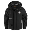 Dettaglio del parka nero imbottito con stemma aquila e tasca funzionale sulla manica corta - XXS / Nero