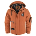 Dettaglio della giacca invernale arancione con cappuccio, tessuto antivento e tasche - XXS / Rosso Mattone