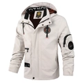 Giacca da uomo alla moda avorio con cappuccio, multitasche e toppe decorative - Taglia M / Top / Avorio