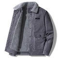 Détail de la doublure en polaire épaisse et du tissu en daim de la veste d'hiver pour hommes - M / Gris foncé