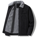 Detailansicht der schwarzen Herren-Cordjacke mit grauem Fleecefutter für den Winter - M / Schwarz