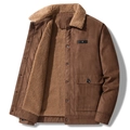 Veste homme en daim marron foncé avec doublure polaire sherpa épaisse et poche rabat - M / Café