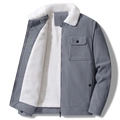 Detalle de chaqueta de pana gris con forro de borreguito blanco y bolsillo - M / Gris