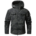 Tactical camouflage softshell jacket with hooded design and multi-pocket functional features - Dark Night Camouflage