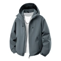 Detail der dunkelgrauen winddichten Outdoorjacke mit Brustreißverschluss und Klettverschluss - S / Premium Grau