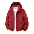 Detail of windproof dark red hooded utility jacket with large pockets and zipper closure - S / Vermilion Red