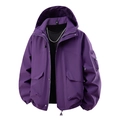 Purple hooded outdoor jacket with windproof fabric and multi-pocket utility design - S / Purple