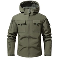 Olive green tactical softshell hooded jacket with fleece lining and multiple pockets - Army Green