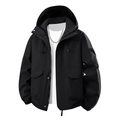 Men's black hooded windbreaker jacket with multi-pocket design and adjustable hood - S / Black