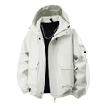 Unisex windproof winter outdoor jacket in beige with functional utility pockets - S / Ivory