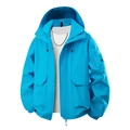 Detail of bright blue outdoor jacket with functional utility pockets and velcro cuffs - S / Glacier Blue