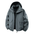 Men's medium gray hooded technical jacket with cargo pockets and windproof material - S / Premium Grey