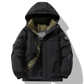 Giacca outdoor impermeabile con cappuccio da escursionismo nera con fodera verde oliva e tasche - S / Nero