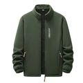 Giacca in pile outdoor da uomo verde scuro con colletto dritto e fodera calda - XL / Verde Militare