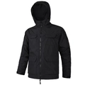 Men's black tactical hooded jacket with four utility pockets and windproof fabric - S / Black