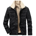 Herren Winterjacke aus schwarzem Wildleder mit beigefarbenem Lammfellkragen gefüttert - M / Schwarz