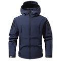 Detail view of navy tactical softshell jacket with windproof pockets and adjustable cuffs - S / Blue