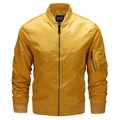 Detail of a bright yellow bomber jacket showing the metallic zipper and sleeve pocket - S / Yellow