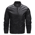 Detail of classic black bomber jacket with sleeve pocket and rib-knit collar - S / Black