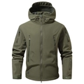 Army green tactical softshell jacket with hood and multiple functional zipper pockets - S / Army Green