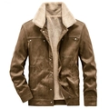 Dettaglio della giacca in scamosciato marrone con fodera in sherpa bianca e bottoni - 3XL / Stile 3287 Cachi