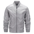 Silver grey men's bomber jacket with ribbed collar and sleeve utility pocket - S / Light Gray