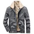 Dettaglio giacca in pelle scamosciata con fodera in pile e cuciture a contrasto - 3XL / Stile 3287 Grigio