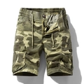 Men's camouflage cargo shorts with elastic drawstring waist and large side pockets - 28 / Bottoms / Khaki Camouflage