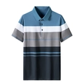 Polo-Shirt für Herren aus Eisseide mit modischem Streifen-Patchwork für Business-Casual - M / Blau