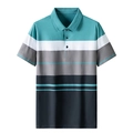 Herren Kurzarm-Poloshirt aus Eisseide mit klassischen blau-weißen Querstreifen - M / Grün