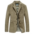 Casual herenblazer van olijfgroen katoen met opgestikte zakken en gestreepte voering - M / Tops / Khaki