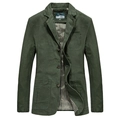 Casual donkergroene katoenen blazer voor heren met reverskraag en drie knoopssluiting - M / Tops / Legergroen