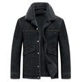 Heren winter spijkerjas in donkergrijs met warme fleecevoering en shearling kraag - M / Zwart en Grijs