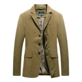 Chaqueta de blazer casual de algodón caqui para hombre con solapa y tres botones - M / Caqui
