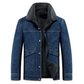 Donkerblauwe spijkerjas voor heren met dikke grijze fleecevoering voor de winter - M / Blauw