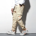 Pantalon cargo kaki pour hommes avec poches latérales et chevilles élastiquées - M / Kaki